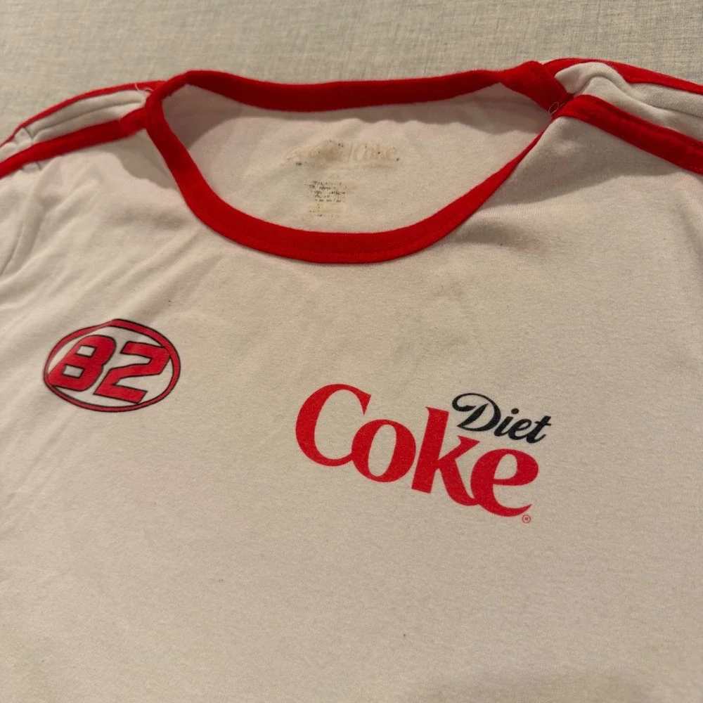 Diet Coke Racing Ringer T-Shirt Womens XL White Red 82 Graphic Short Sleeve Tee